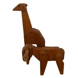 Vintage Handmade Handcrafted Wooden Giraffe And Goat